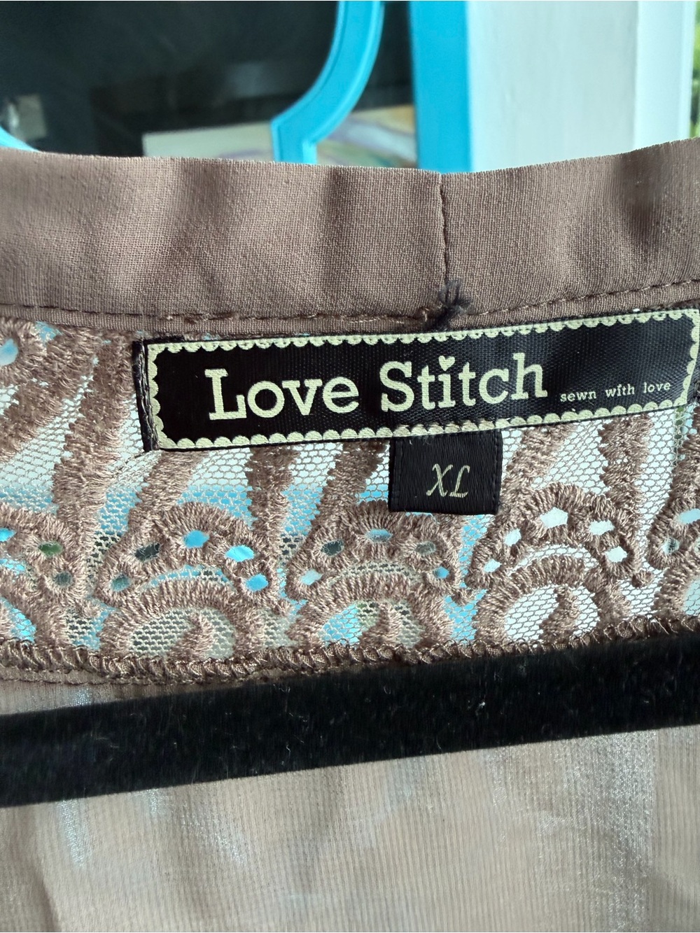 Love Stitch Taupe Lace-Trim Semi-Sheer Blouse - Picture 9 of 13